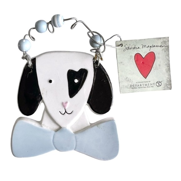 Department 56 Sandra Magsamen Dog Ornament Plaque Wall Hanging Puppy Blue Bow - Picture 1 of 7